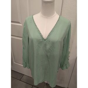 Rusttydustty Mint Green Crochet Lace Sleeve V-Neck Blouse Mint L